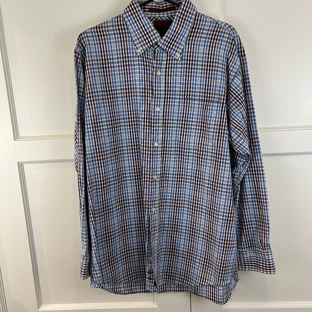 Mens Born Handcrafted Clothing Plaid Button Down Long Sleeve Cotton Shirt Size L